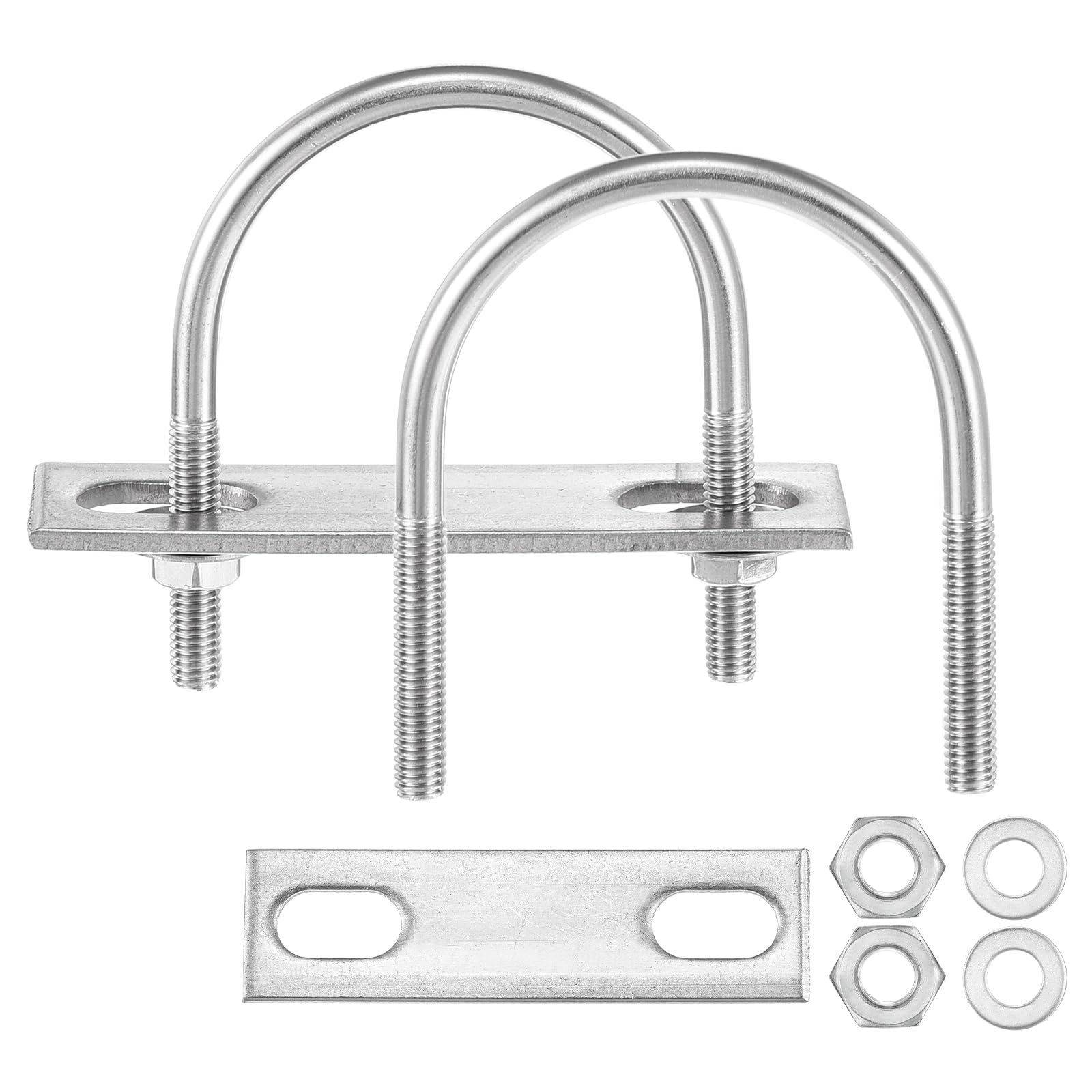 METALLIXITY U Bolts 4 Sets (1/4"(M6) x2"x2.79"), Round U Bolt Kits 304 Stainless Steel with Accessories - for Construction, Pipe, Trailer, Automotive, Leaf Spring Fastener