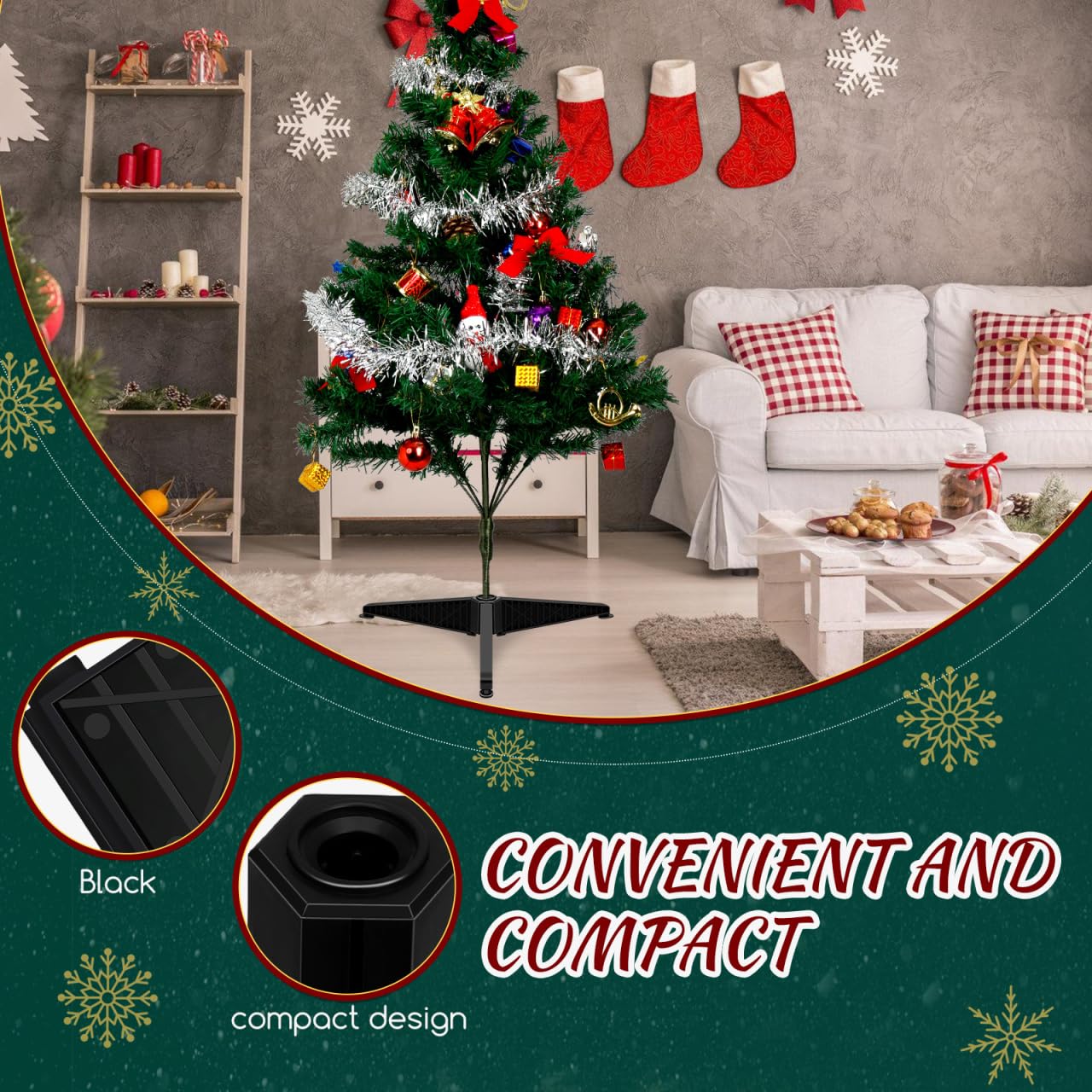 Cabilock Pied de sapin de Noël artificiel pliable en plastique de 30,5 cm pour décoration de sapin de Noël