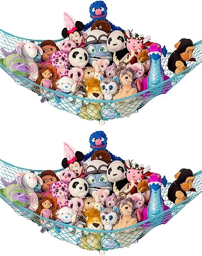 Lilly's Love Hamaca de red para animales de peluche, paquete de 2, grandes, almacenamiento colgante en esquina para organizar tu colección de