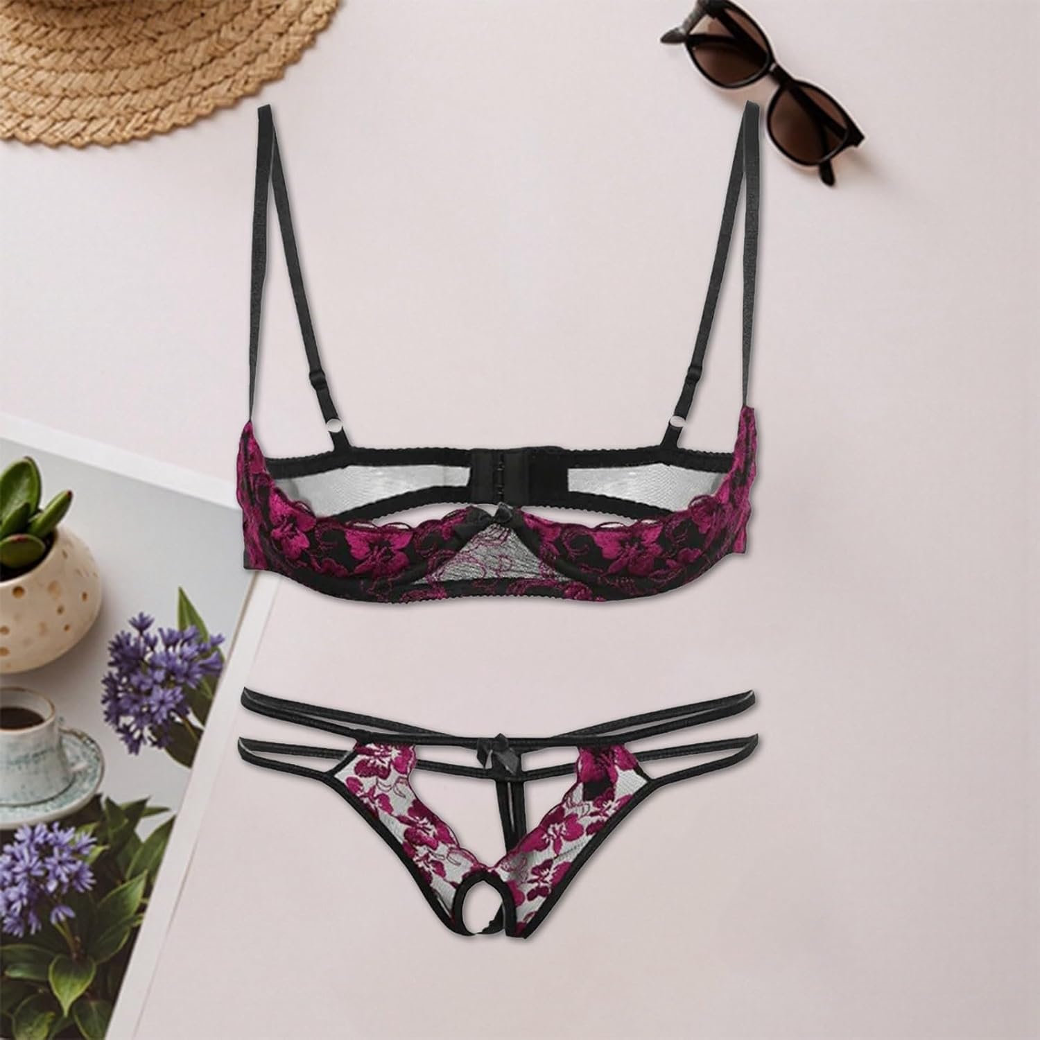 女性用セクシーランジェリー シースルーメッシュ オープンカップ ロールプレイチューム ニップルカバー付き オールシーズン快適に着用可