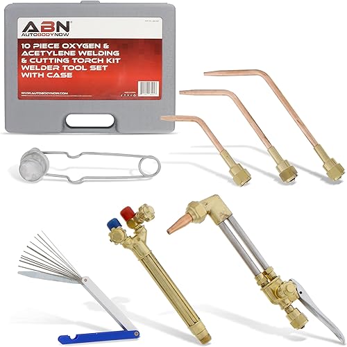 ABN Kit de antorcha de oxígeno y acetileno - Kit de soldadura de 10 piezas, kit de antorcha de corte de metal, juego de antorcha de corte portátil,