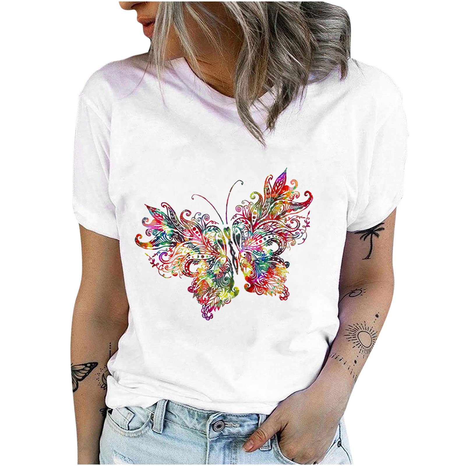 MasterUnion Short Sleeve 2023 Clothes Regular Fit Crew Neck Graphic Blouse T Shirt for Women Tee Summer Girls 0L 0L