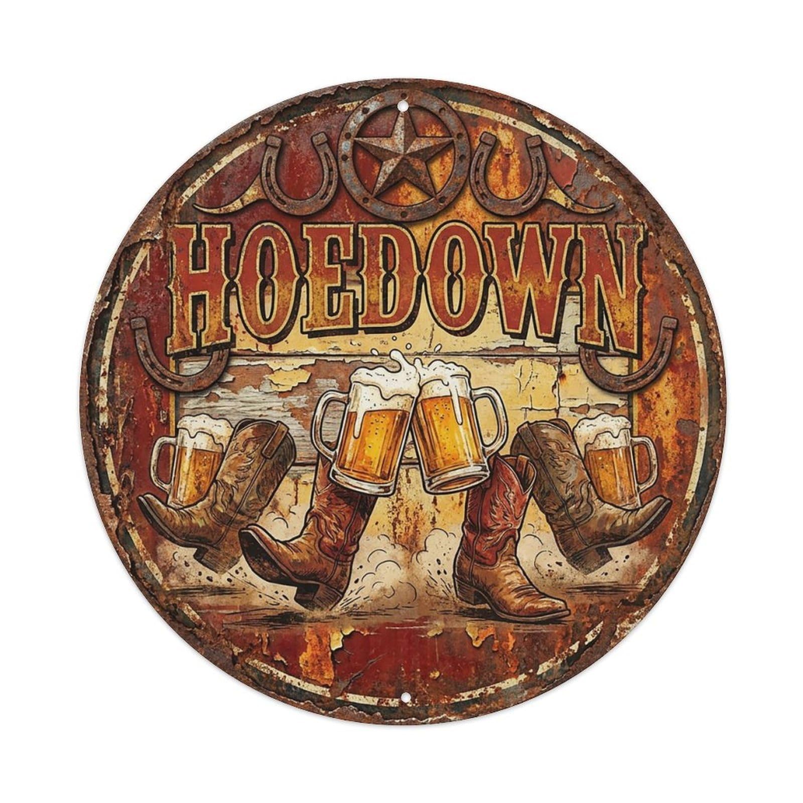 Vintage Beer Western Cowboy Hoedown Retro Bar for Pub Vintage Metal Tin Sign Plaque Wall Decor for Cafe, Club Bar, Office, Garden Metal Poster 8x8Inch