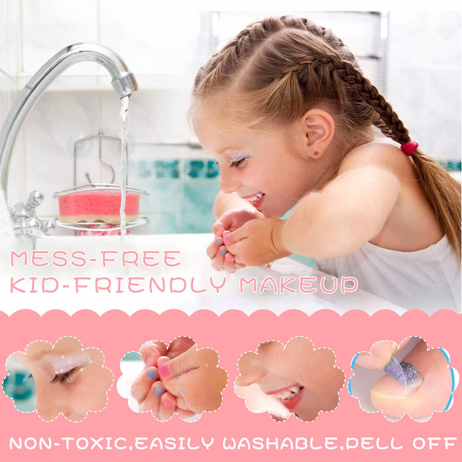 Purpledi Maquillage Enfant Jouet Fille 30pcs Jouet de Maquillage Lavable et Non Toxique, Valise Beauté pour Enfant, Cadeau de Noël Anniversaire pour Fille 3 4 5 6 7 8 Ans