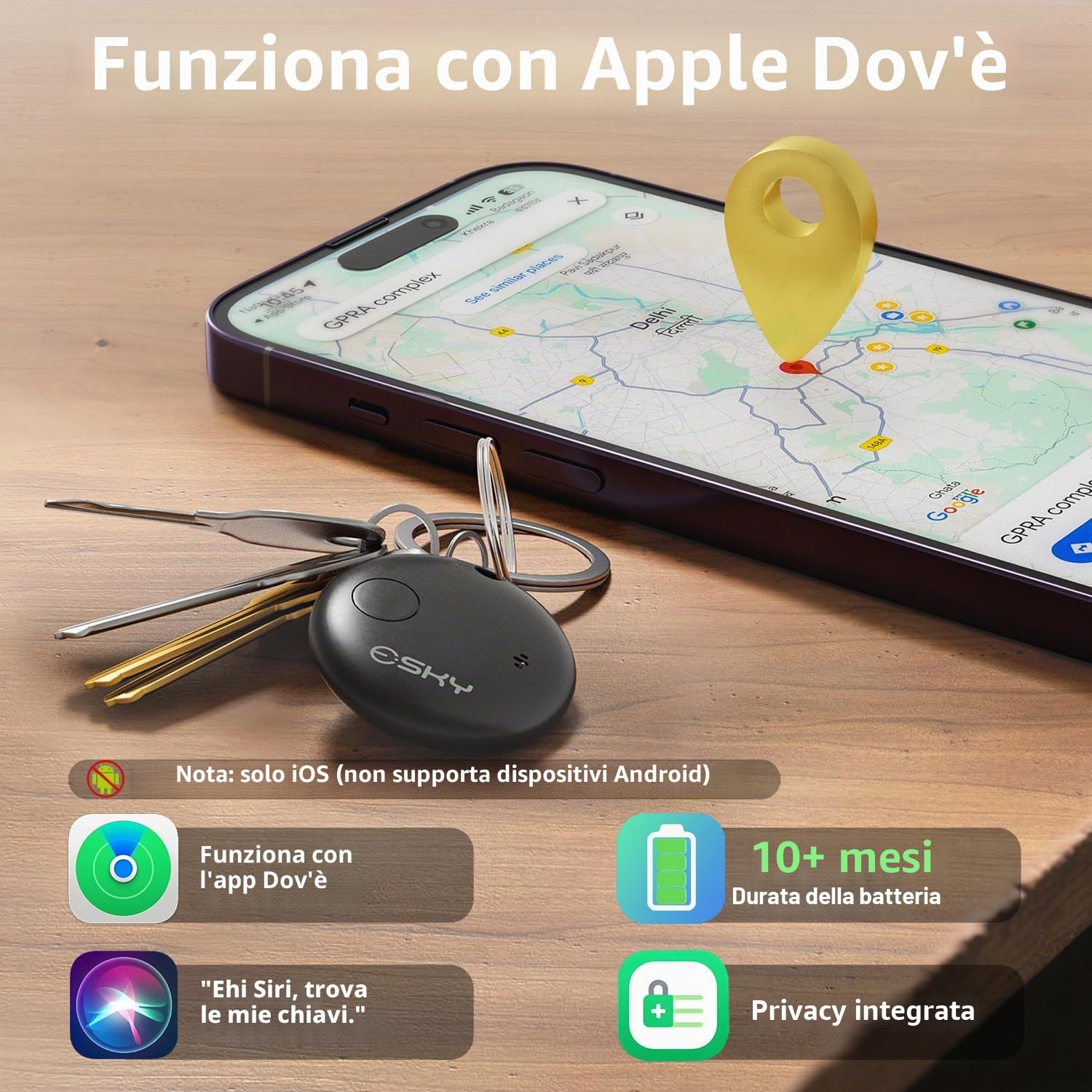 Esky Smart Tracker Tag Air Tracker Tag Compatibile con Apple Dov'è Bluetooth Localizzatore Oggetti Impermeabile IP67 Batteria Sostituibile 4 Pezzi