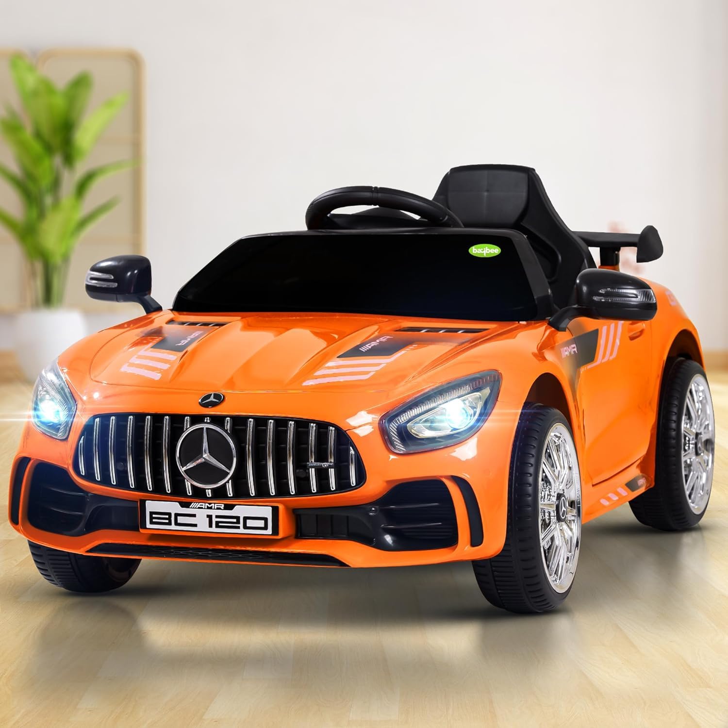 Orca INTERNATIONAL Co.Spyder Rechargeable Battery Operated Ride on Toy Kids Car with Music, USB, Safety Belt | Baby Big Electric/Battery Car for Kids to Drive 2 to 5 Years Boy Girl (Orange)