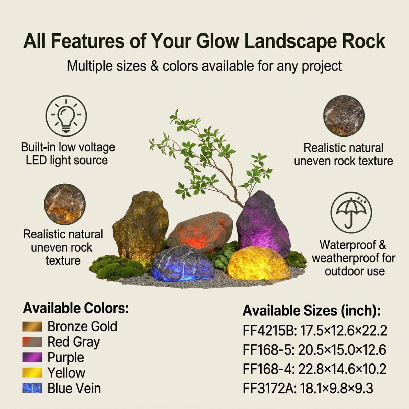 Rocce da Giardino Luminose Pietre finte paesaggistiche Illuminate