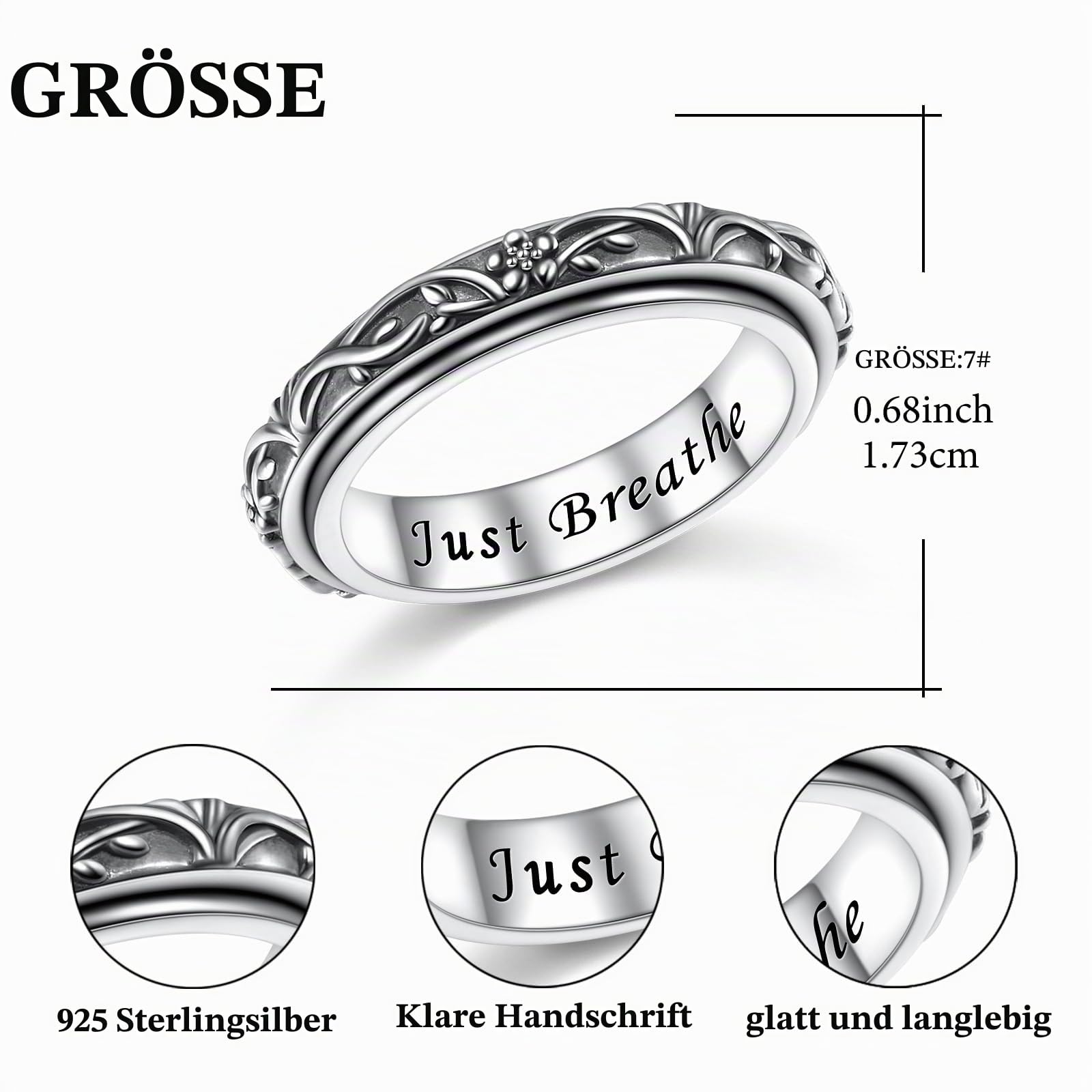 DAOCHONG Baum des Lebens Drehring 925 Sterlingsilber Blumen Fidget Ringe gegen Angst Stressabbau ADHS Autismus Ringe Schmuck Geschenk für Frauen
