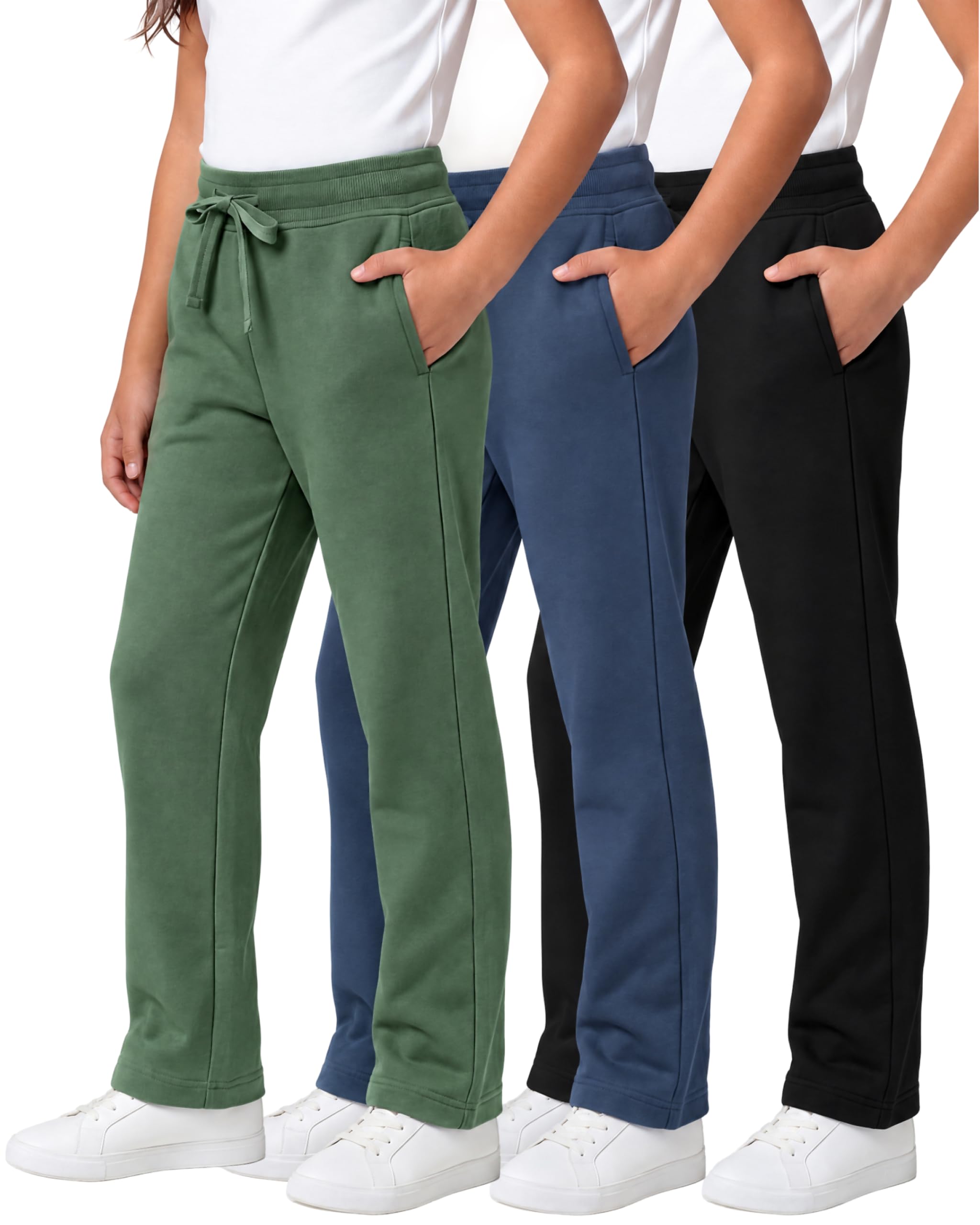 3 Pack Girls' Fleece Sweatpants Open Bottom Pants Kids Teens Tween School