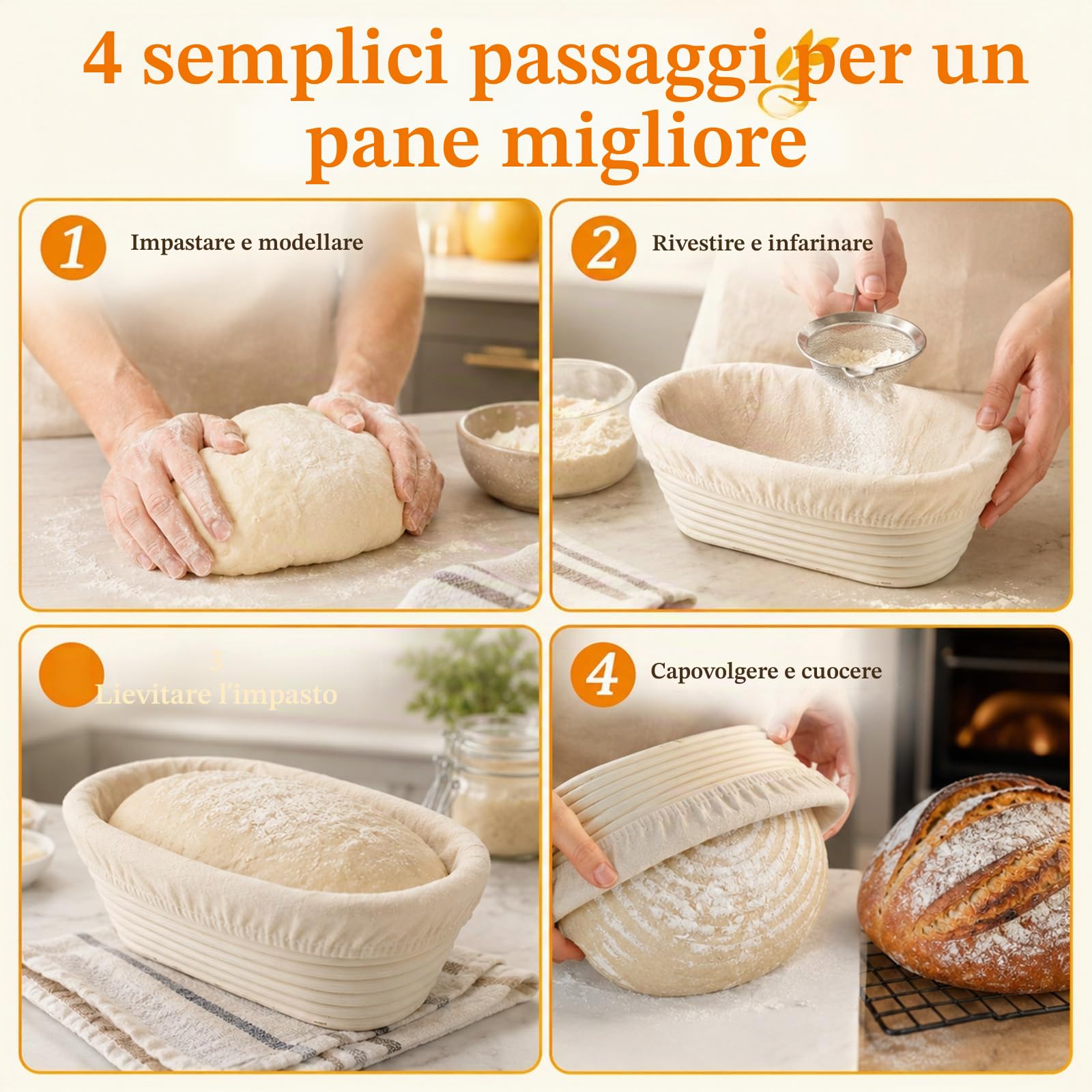 Set di 6 cestini rotondi fatti a mano | kit per fare pane lievitato da 15,2 cm, cesti in rattan(3 pezzi (10 pollici))