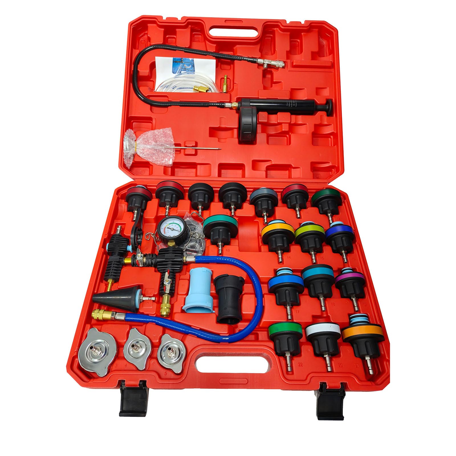 Kit de probador de presión de refrigerante, kit de probador de presión de radiador, kit de herramientas maestras de probador de sistema de refrigeración por vacío, se adapta a la mayoría de