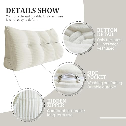 Miniatura 8 de Almohada de cuña para cabecero, almohada de lectura para respaldo cómodo, almohada triangular de lectura con bolsillo lateral, almohadas de respaldo