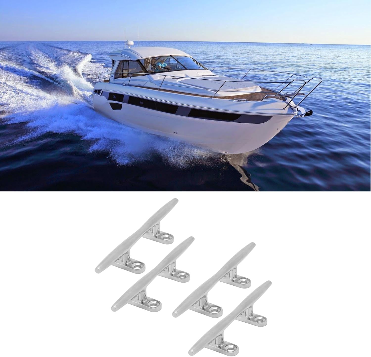 6 Inch 316 Stainless Steel Boat Cleats - 4 Pcs Marine Grade Dock Cleats with Open Hollow Base for Mooring Rope Tie Down on Deck Yacht Kayak