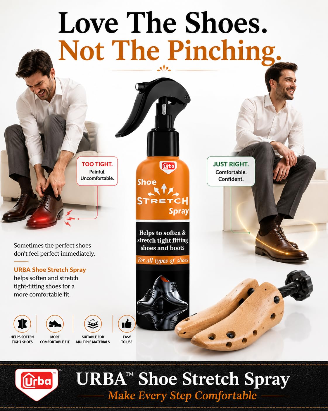 URBA® Shoe Stretch Spray 200 ml | Softens & Gently Stretches Tight Shoes | Leather, Suede, Nubuck & Canvas | Helps Reduce Pressure Points & Improve Comfort | Easy Precision Spray 4