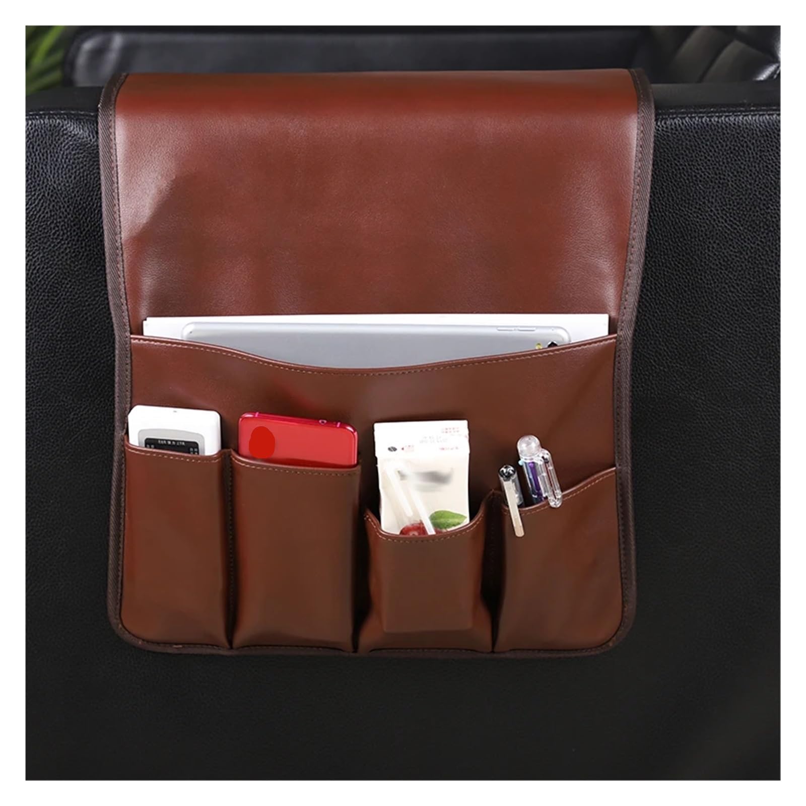 Betttasche 5 Taschen Aufbewahrungstasche Sofa Seite Armlehne Hängende Organizer Tasche Pu Leder Wasserdicht Schutt Nachttisch Lagerung Hängende Tasche Für Betten, Sofas(Black)