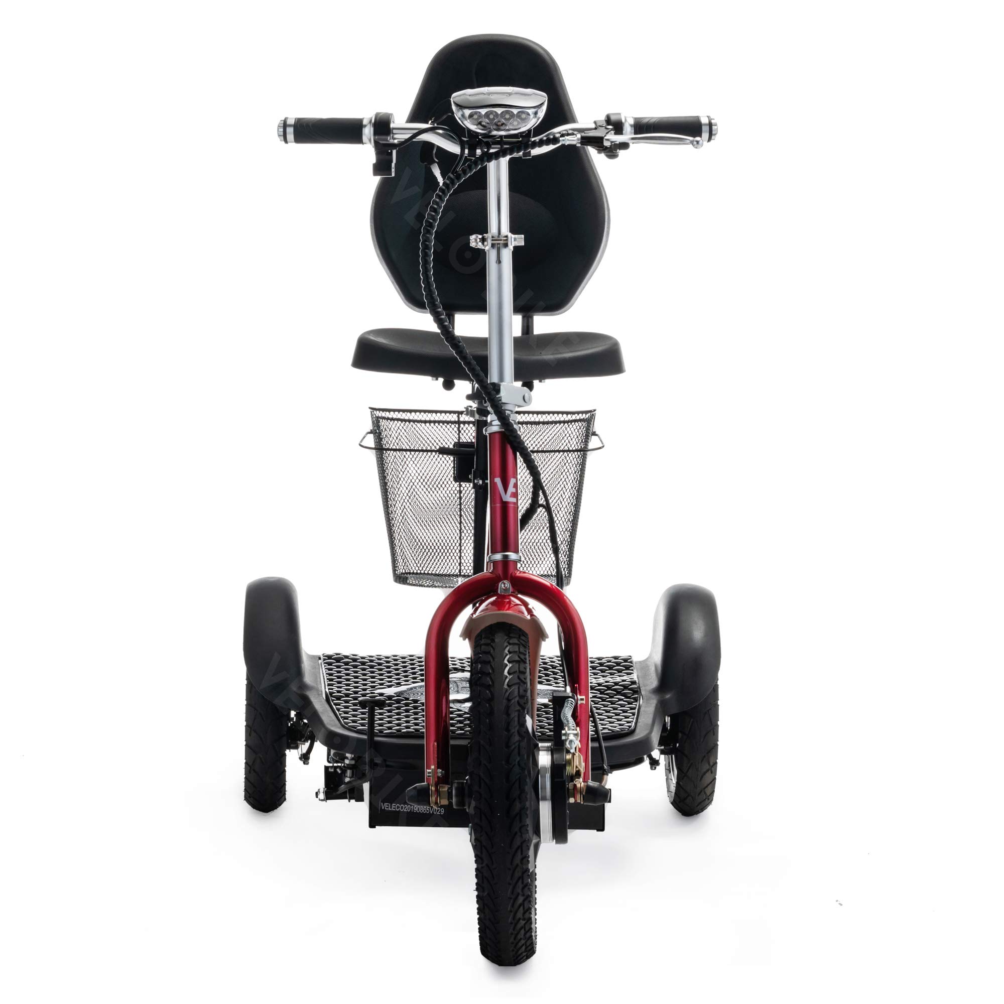 VELECO ZT16 - Véhicule de mobilité 3 roues - Entièrement assemblé et prêt à l'emploi - Grandes roues - Facile à manœuvrer - Freins avant et arrière - Panier à provisions amovible(Rouge)