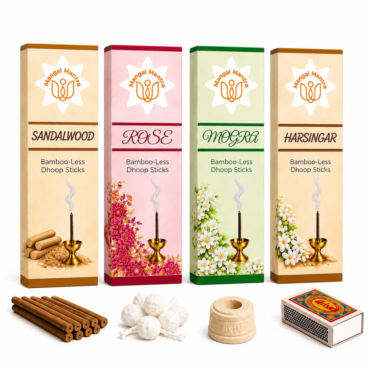 Mangal Mantra Bamboo-Less Dhoop Sticks, Sandalwood, Rose, Mogra & Harsingar, Natural Ingredients, Low Smoke, for Pooja & Meditation-picture-12