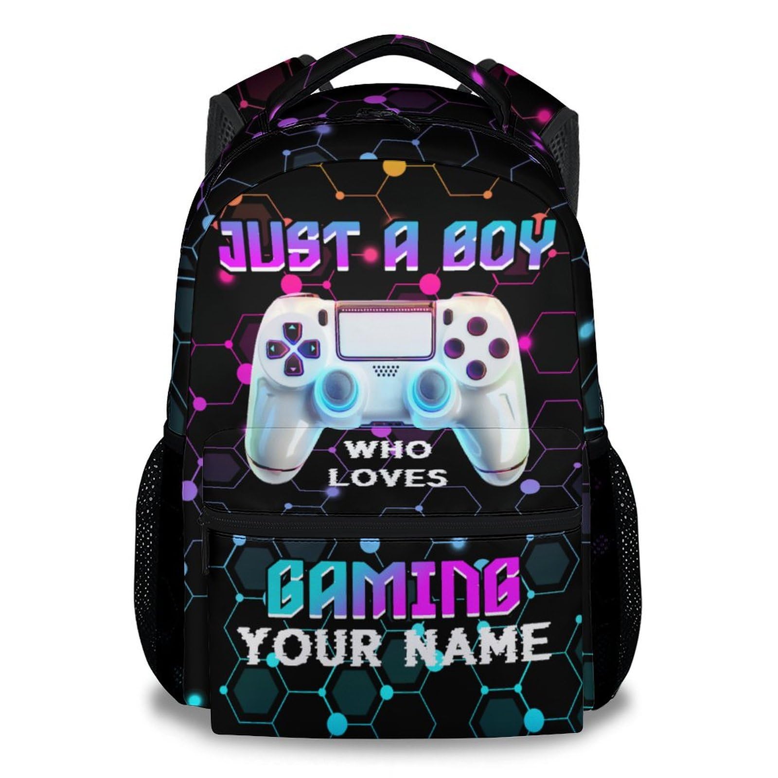 MEETUHONEY Personalized Gaming Backpack for Boys - Ages 8-10 Kids Backpacks for Gamer Lovers - White 17 Inch Large Capacity Bookbag for Elementary
