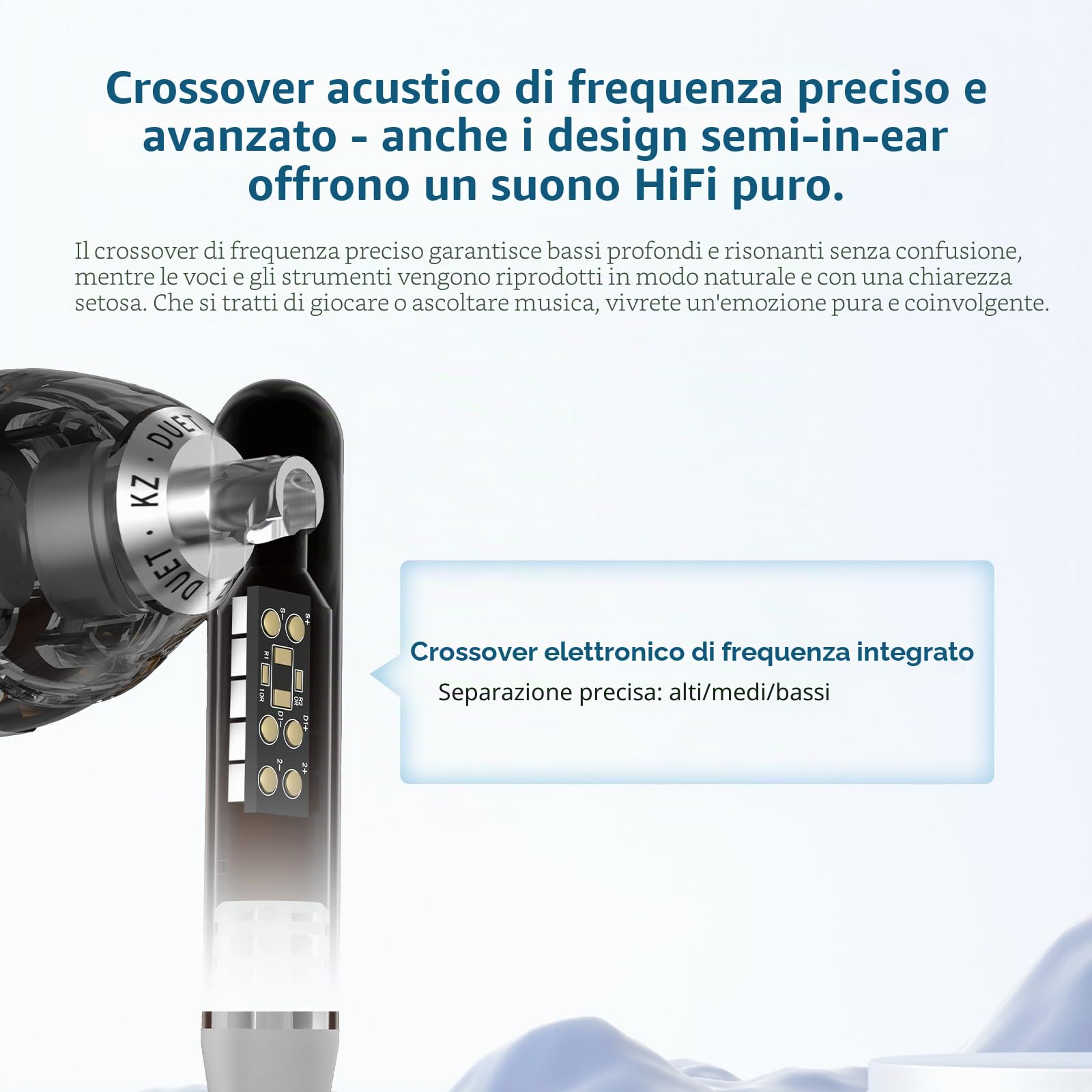 KZA COUSTICS KZ Duet - Auricolari in-ear, con doppio driver dinamico, per gaming, bassi HiFi, microfono con riduzione del rumore, cavo argentato, per PC, console, dispositivi mobili