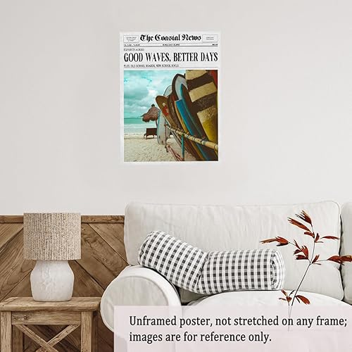 Miniatura 4 de Arte de pared vintage de surf costero, impresiones de periódicos de buenas olas mejores días, pósteres de lona retro para playa y playa, ambientes