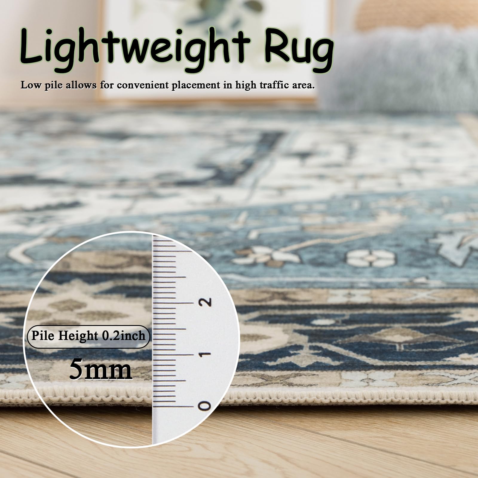 Carvapet Loper vloerkleed, 90 x 150 cm antislip lang tapijt vloermat wasbaar dun vloerkleed. Atrium, vintage medaillon vloerkleden voor woonkamer, gang keuken (blauwe salie