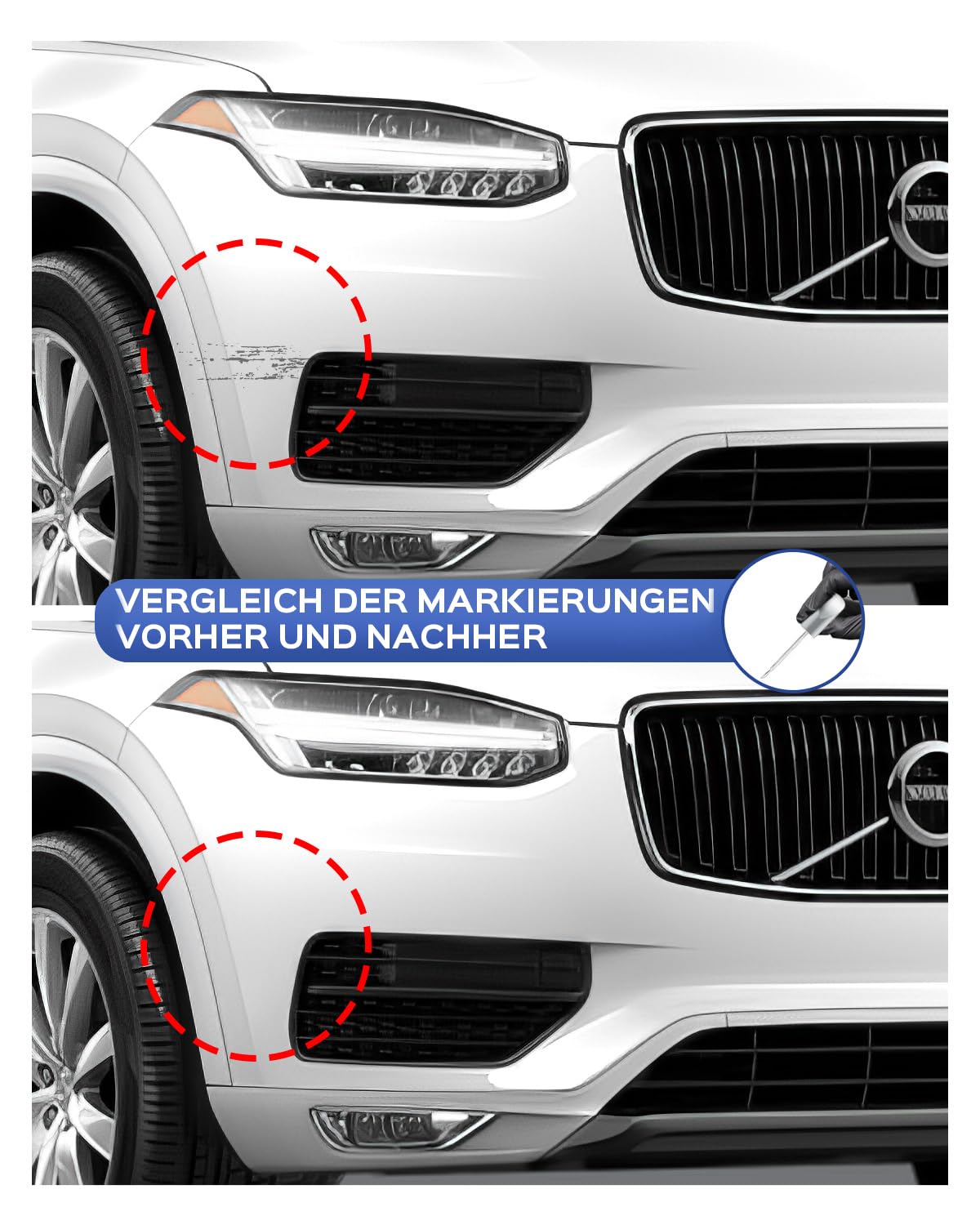 Lápiz de retoque 614 Ice White Metallic Compatible con Volvo XC40 Coincidencia exacta para desconchones y arañazos