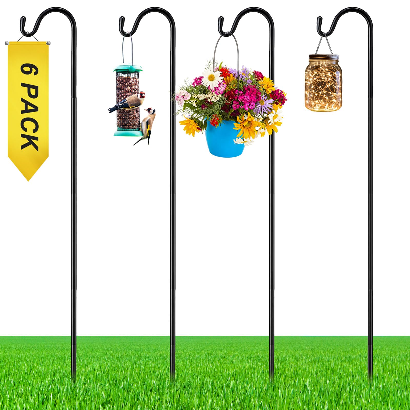 6 Pcs 48 Inch Shepherds Hook for Outdoor Adjustable Bird Feeder Pole