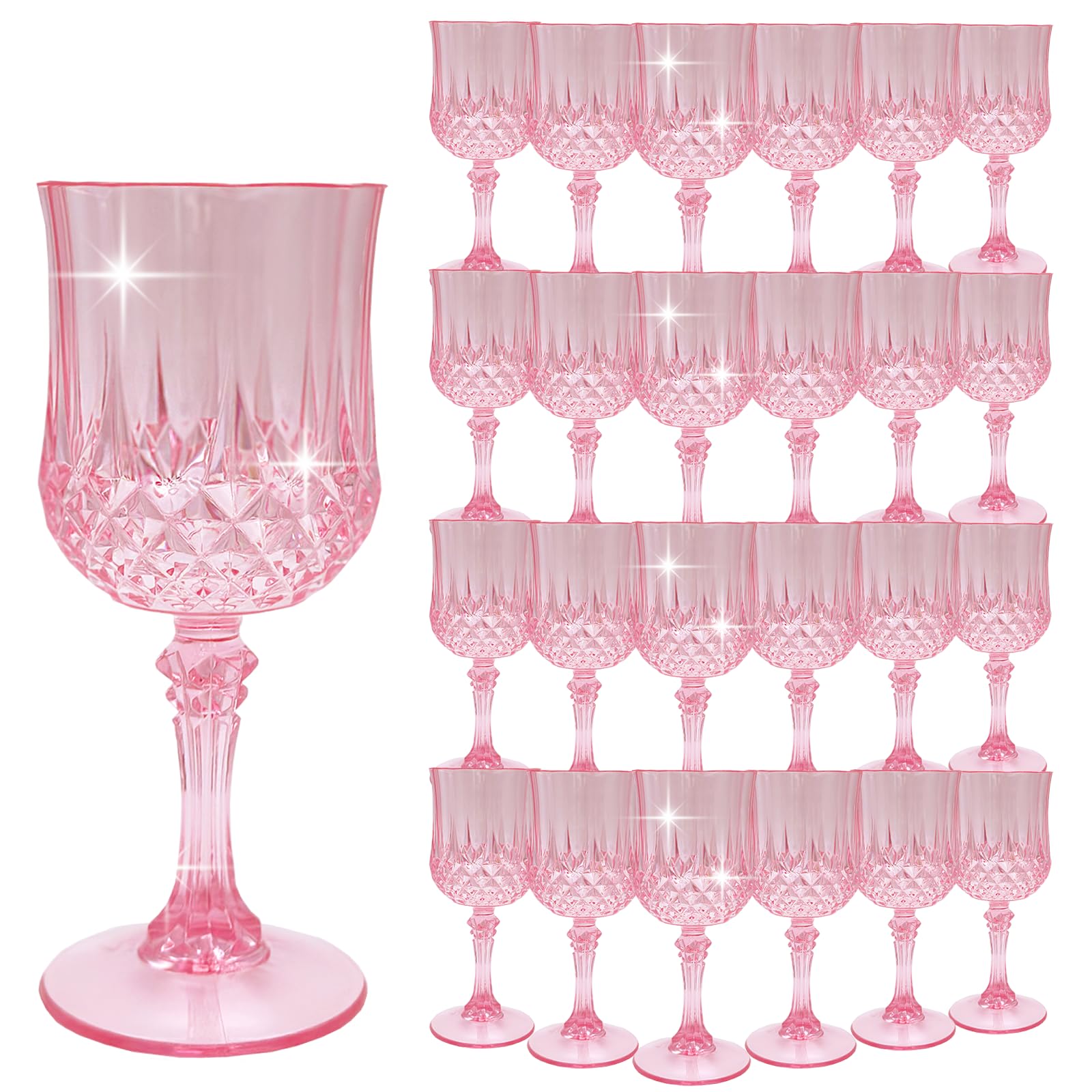 LEYIQU Plastic Wine Glasses，Plastic Goblets Vintage Style Cordial Drinking Glasses for Valentine’s Day, Wedding Reception, Grand Event Party Supplies