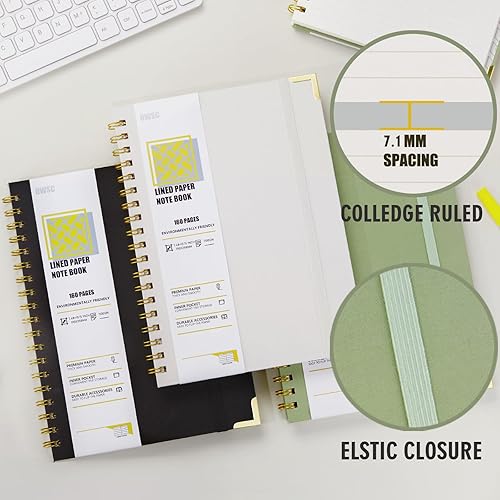 Miniatura 4 de Cuaderno de espiral forrado con papeles gruesos de 110 GSM, 320 páginas tamaño B5, cuaderno de rayas universitarias, tapa dura de 7.1 x 10 pulgadas