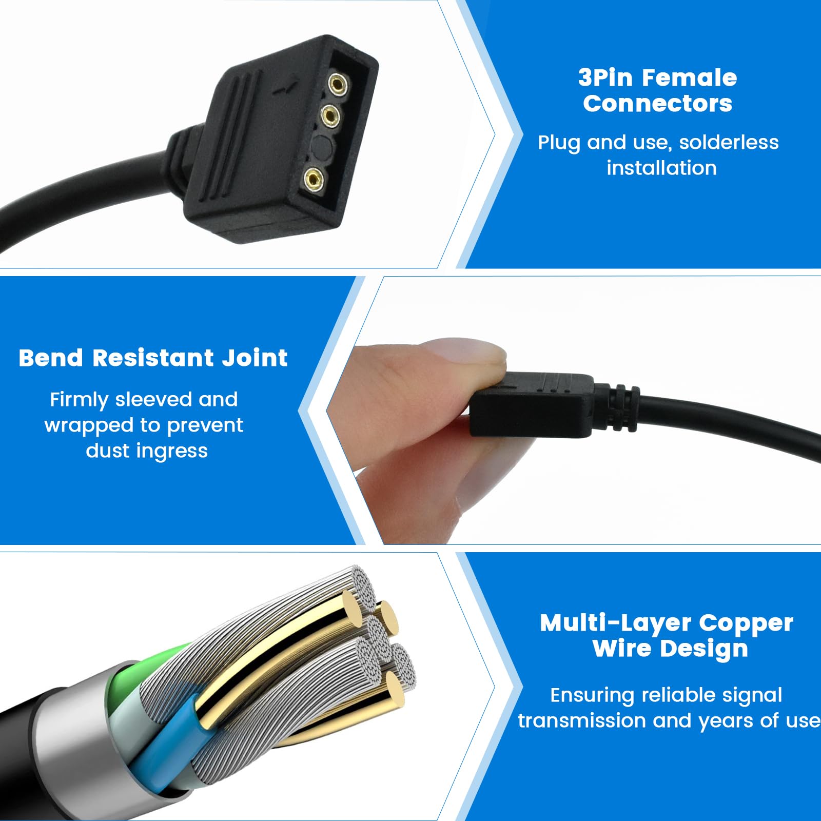 3 Stück 1-auf-3 ARGB-Splitterkabel, 5 V, 3-polig, adressierbares RGB-Splitter-Verlängerungskabel mit Steckern für Computergehäuse, CPU-Kühler und 5-V-Argb-Lüfter