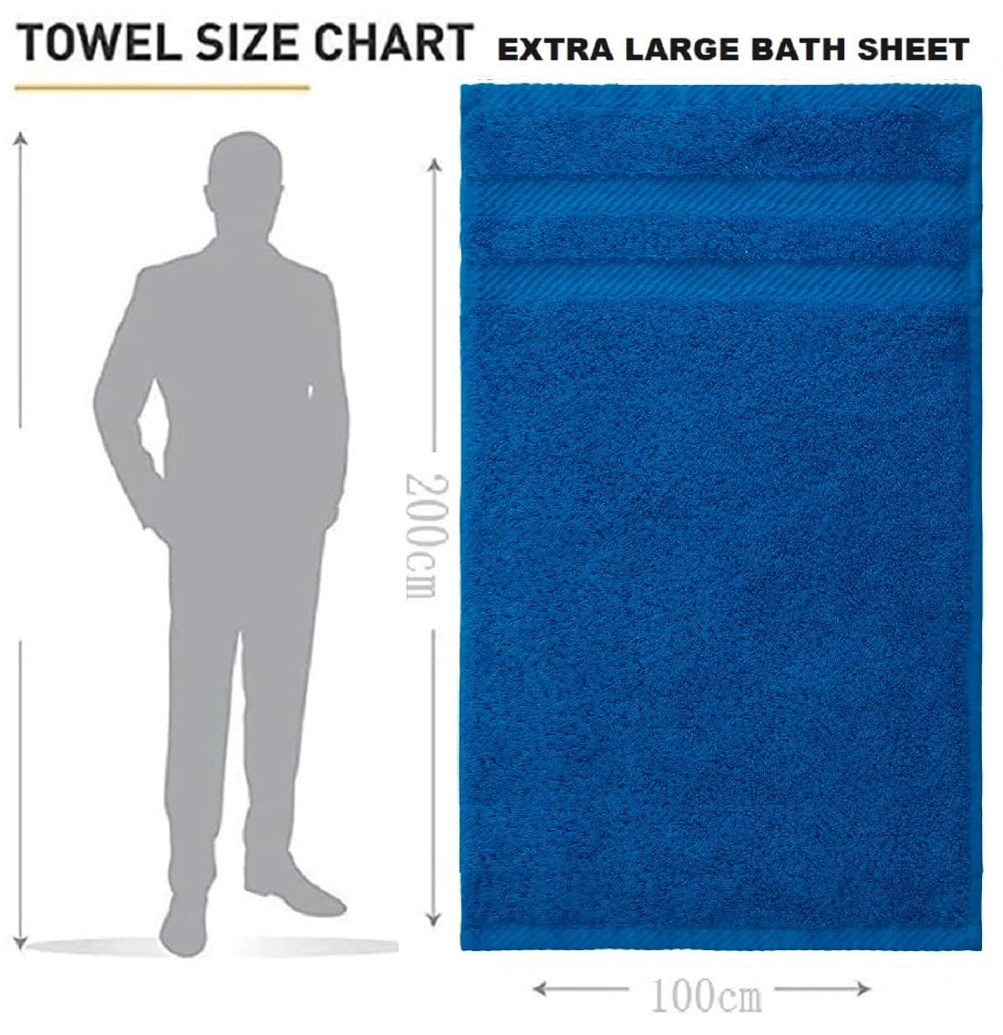 LoomTrove Pack of 2 Extra Large Jumbo Bath Sheets 100 x 200 cm 100% Egyptian Combed Cotton XL Towels Quick Dry Big Bath Sheet Super Soft Hotel Quality Towels Set (Blue) - Image 2