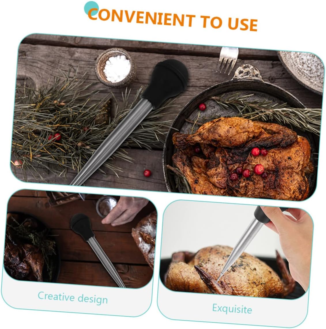 Cabilock Barbecue Meat Injector Tool Stainless Steel Turkey Injector for Flavorful Marinade Injection for Roasting Grilling and Outdoor Bbq Enhances Taste for Pork Beef and Fish