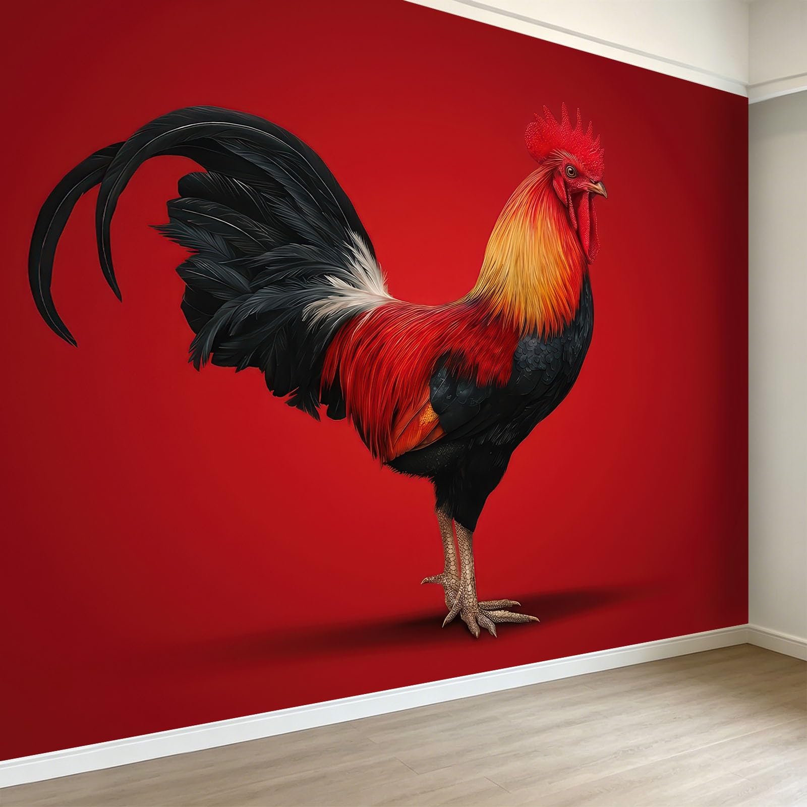 Papier Peint Panoramique 3D Masquer Défauts Muraux Grand Format Coq Rouge Foncé