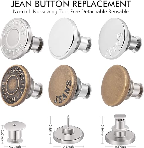 Miniatura 2 de Ceryvop - 12 juegos de botones para jeans sueltos, sin coser y sin herramientas, reemplazo instantáneo botón de pantalón, ajuste de botones de metal