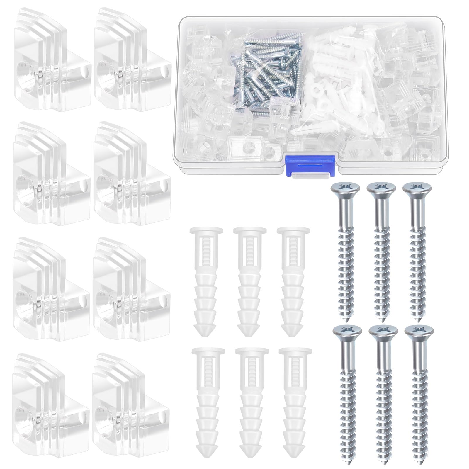 Glarks 90 Pièces Clips Miroir Sans Cadre 6 Mm - Transparent Cristal, Fixation Invisible Avec Vis Et Chevilles Pour Miroir, Verre, Tableau