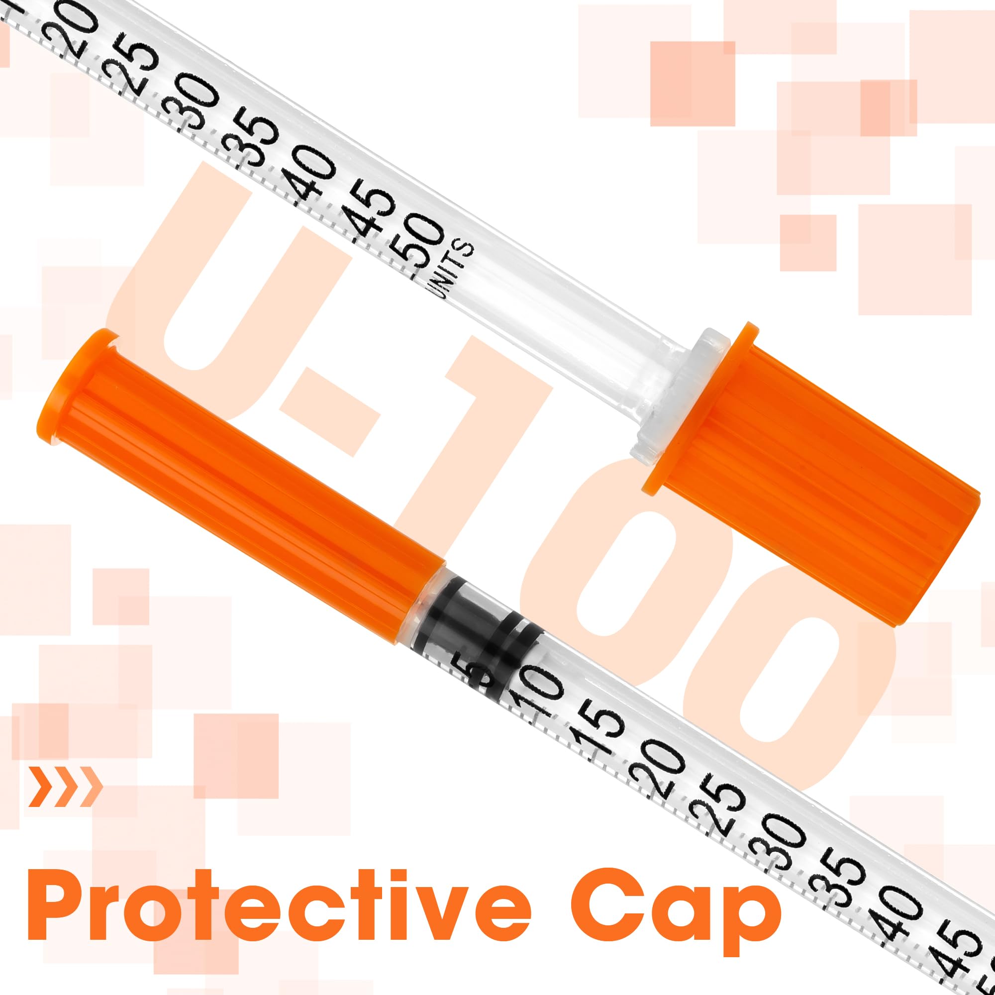 100 Pack 0.5ml Disposable Syringes with 31G 5/16" (8mm) Fixed Needle - U-100 Precise Scale, Low Dead Space, Individually Wrapped — Amazon image 5