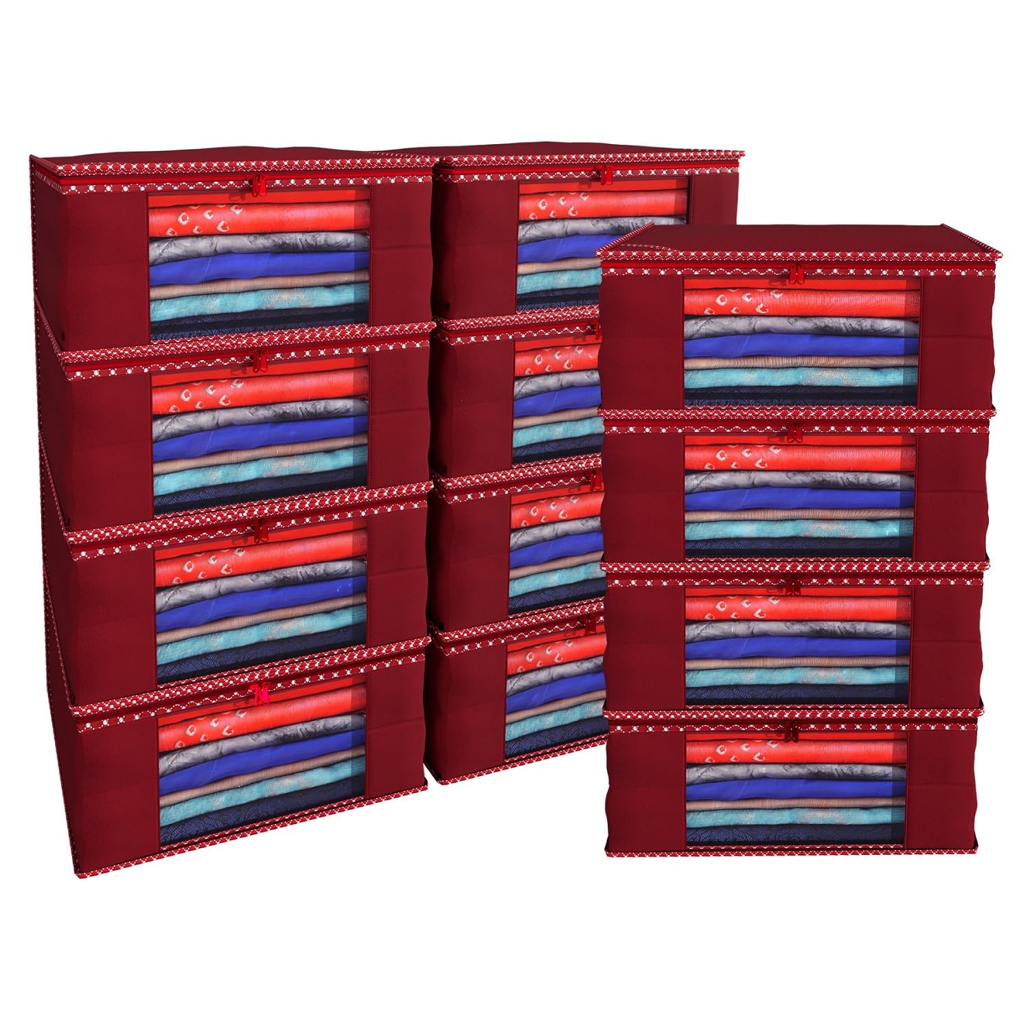 Kuber Industries non woven saree cover set, maroon, standard, combonwcmbb00236, 12 piece