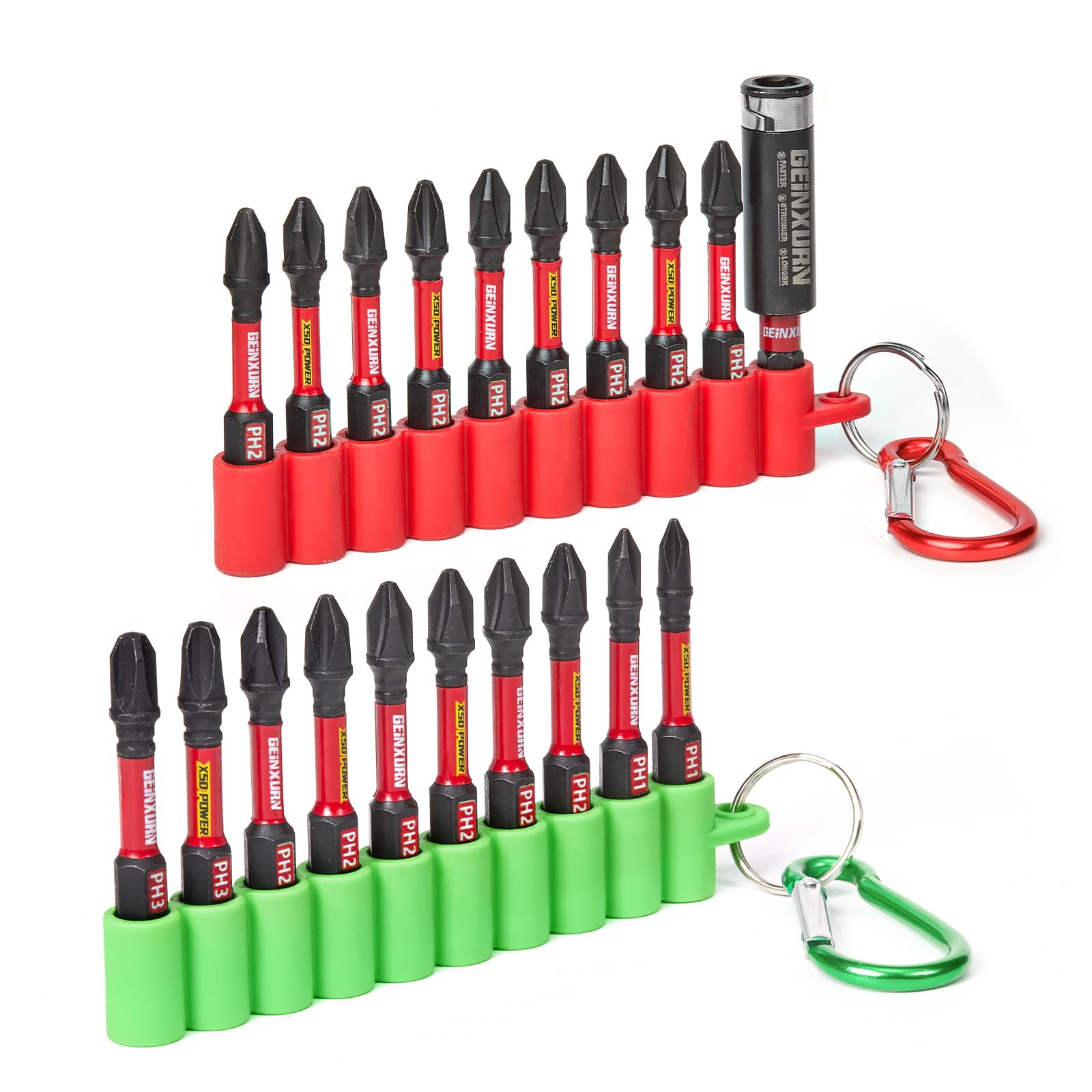 Geinxurn Impact Phillips Screwdriver Bits Set,20 Pieces 2”Magnetic(PH1/PH2/PH3) S2 Steel Multi Cross Driver Bits and 1 Pc Bit Holder with Soft Hanging