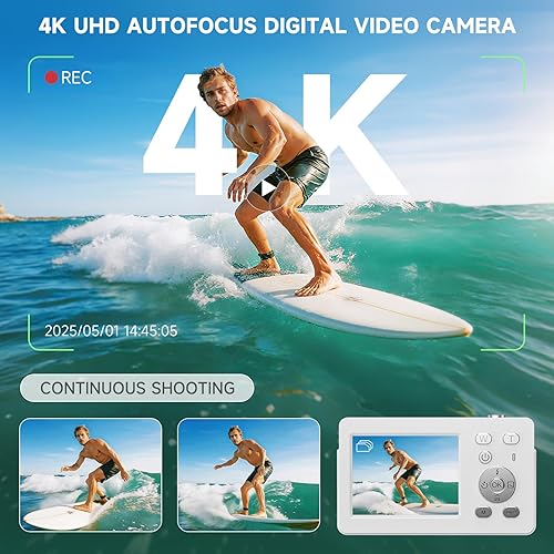 Miniatura 2 de Cámara digital 4K UHD, cámara de enfoque automático de 64 MP con tarjeta SD de 32 GB, mini cámara digital vintage con pantalla grande de 2.8