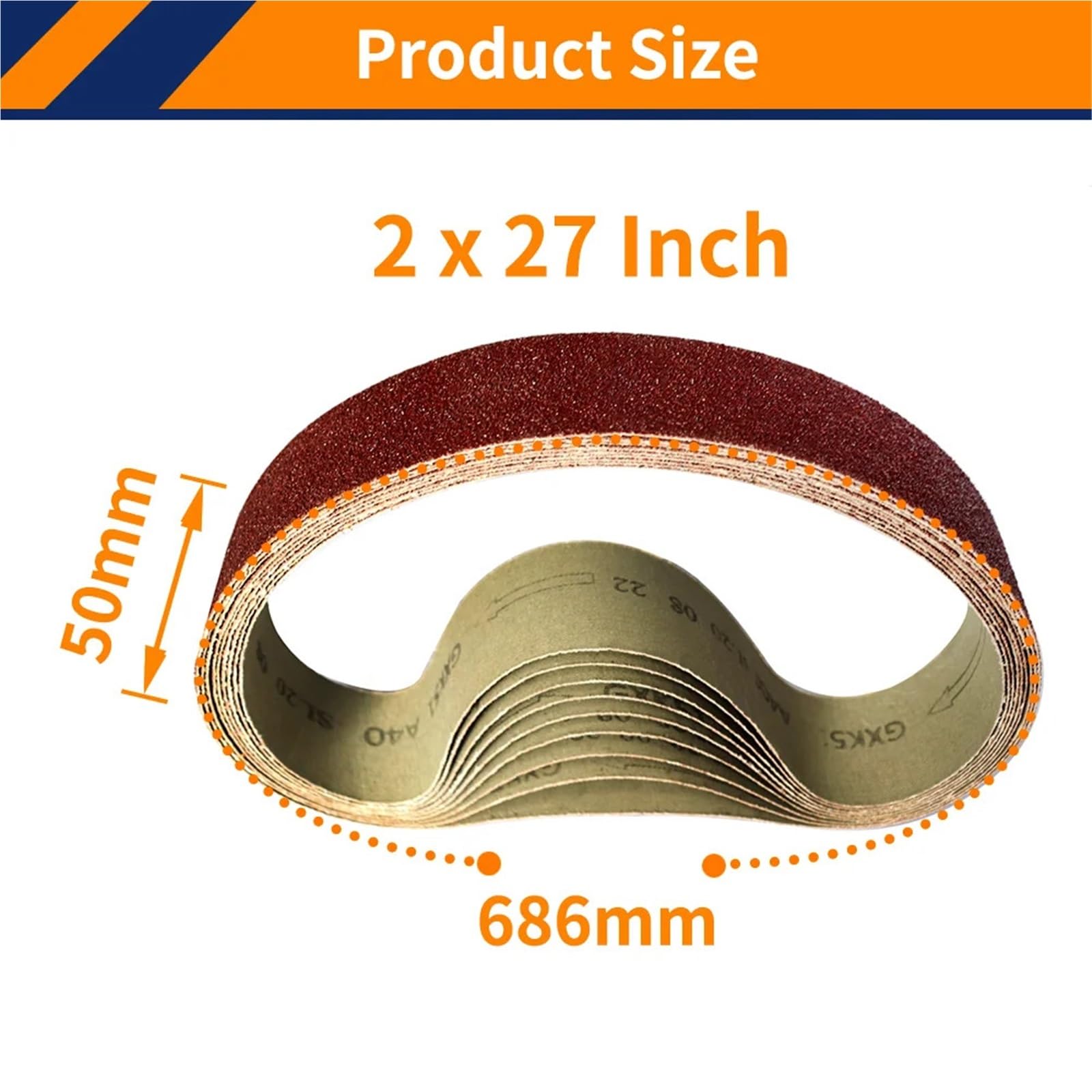 Pasy szlifierskie, Taśma szlifierska 10 szt. 686x50mm P40-1000 Ziarno do polerowania drewna i miękkiego metalu(10pcs 60 Grit)