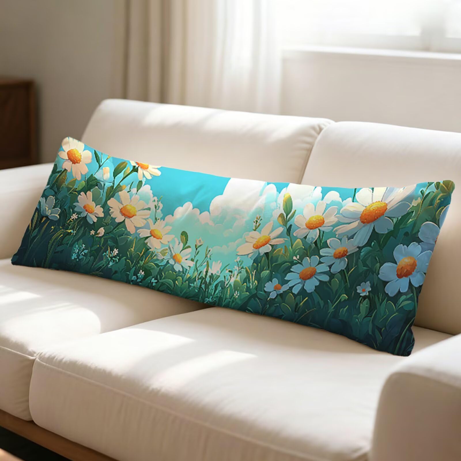 Długa poduszka do spania na biodrze 180 x 60 cm, zielona poszewka na poduszkę łóżko nadruk dwustronny, aksamitna kwiatowa poszewka na poduszkę, wsparcie ciążowe idealne do spania na biodrze, prezent