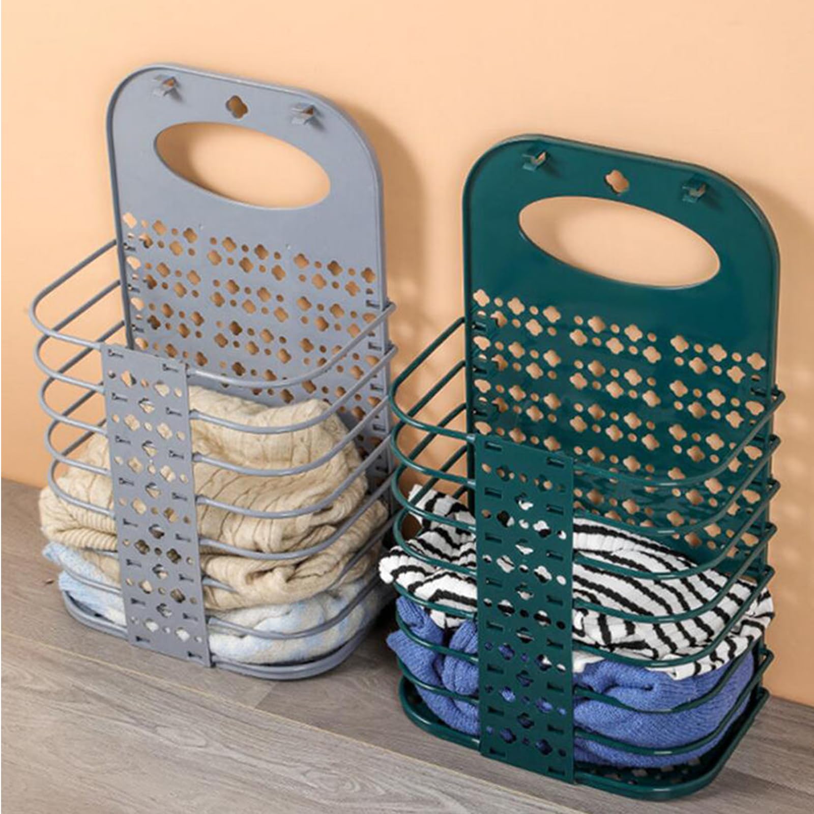 Cesto Portabiancheria Pieghevole 60L - Con Manico In Legno, Tessuto Idrorepellente