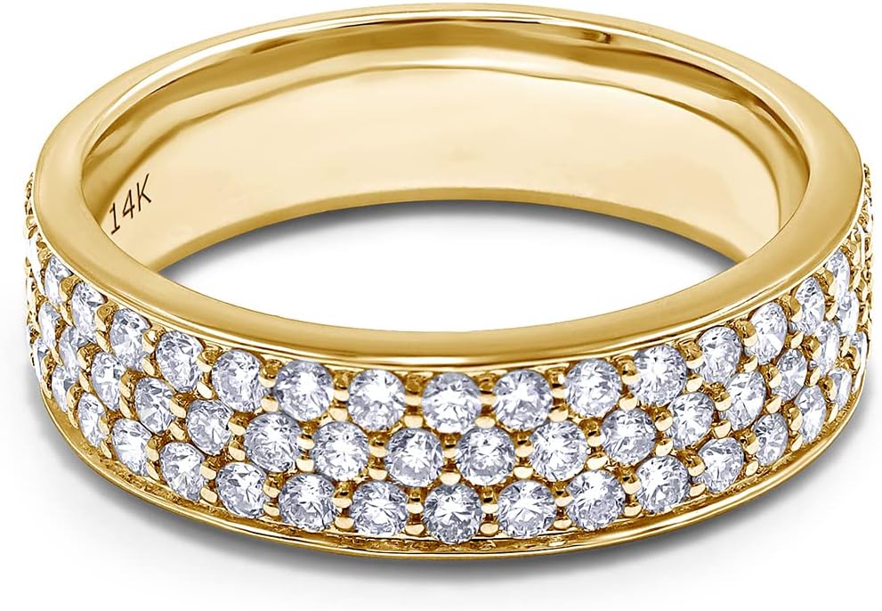 SAVEARTH DIAMONDS 9/10 Carat Round Cut EGL Certified Lab Grown Diamond Three Row Pave Set Engagement Wedding Band Ring In 10K Or 14K Solid Gold Jewelry (Color: G-H, Clarity: VS-SI, 0.90 Cttw)