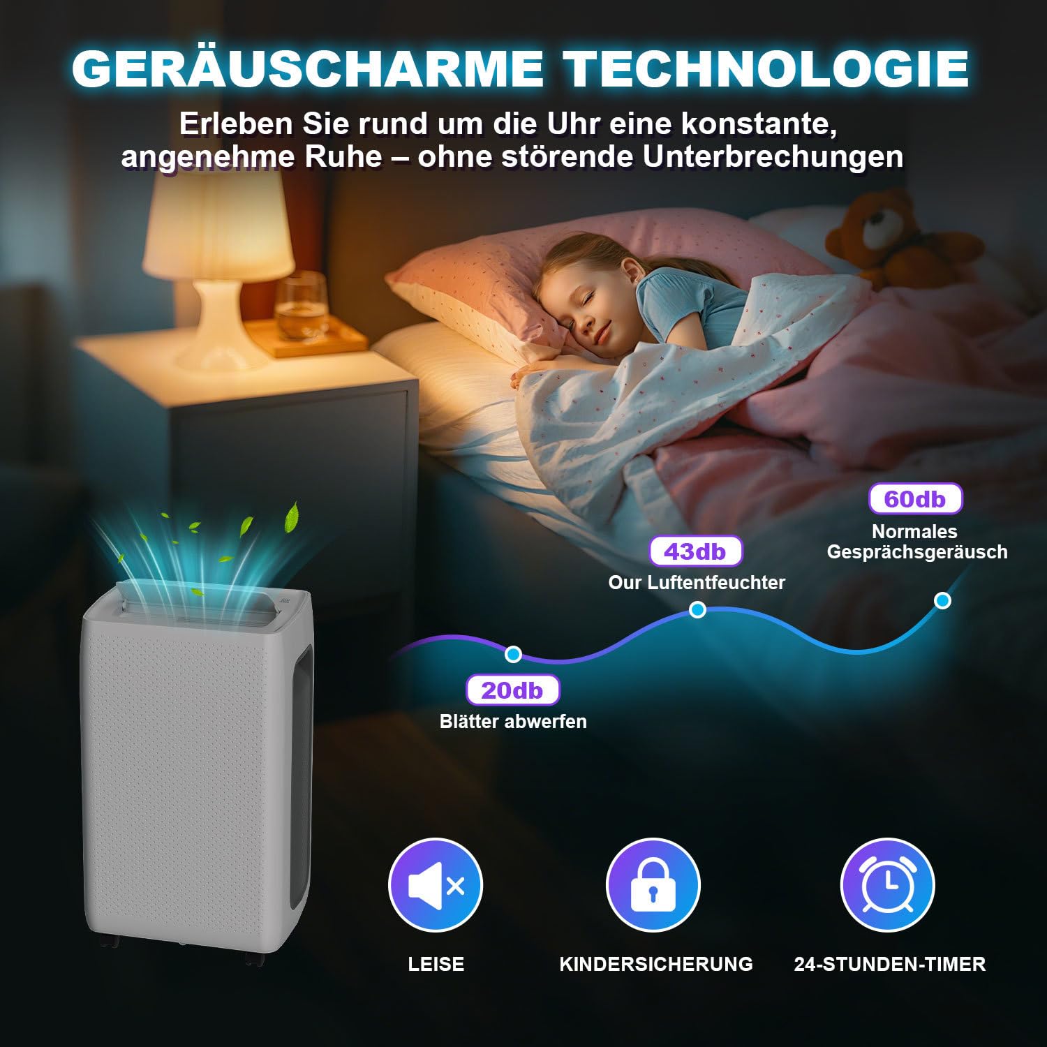 Herrselsam Osuszacz powietrza do domu 26 l/24 h, nadaje się do 30㎡, elektryczny osuszacz powietrza z 3 trybami pracy, timer 24H, funkcja rozmrażania, kółka obrotowe