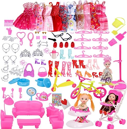 Juego de 118 piezas de ropa de vestir para muñecas, zapatos, bolsas, joyas, accesorios de muñeca de feliz cumpleaños, accesorios de juguete,
