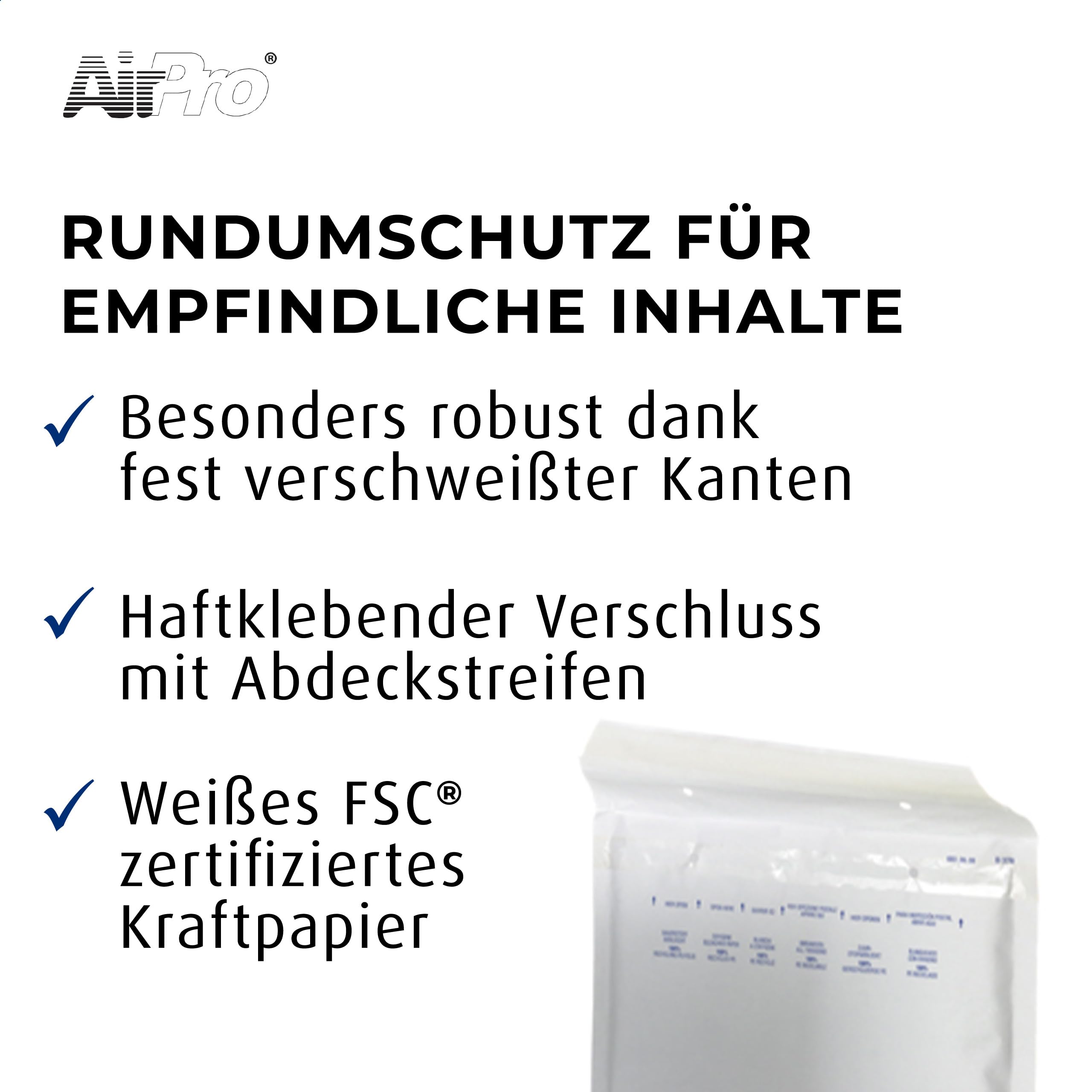 AirPro Luftpolstertasche W16 (100 Stück), haftklebende Versandtaschen ohne Fenster, federleichte Versandtaschen aus FSC® Kraftpapier mit Luftpolstereinlage für sicheren Versand, 350x240x5 mm, 75g/m²