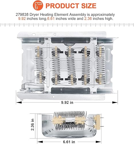 Miniatura 4 de 【Actualizado】 Elemento calefactor para secadora 279838 NED4655EW1 MEDC215EW1 W10724237 de Beaquicy - 4531017 Elemento calefactor de repuesto para