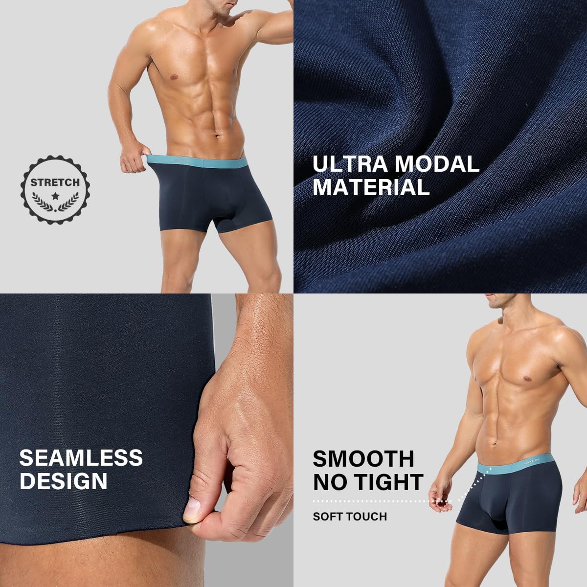 Arjen Kroos Men's 4 Pack Ultra Soft Modal Trunks Underwear Breathable Seamless Underpants - Image 2