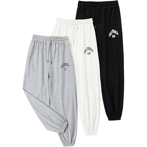 EXARUS 3 Pack Girls Sweatpants Joggers Sweat Pants Cute Baggy Tween Trendy Clothes Teen Preppy with Pockets