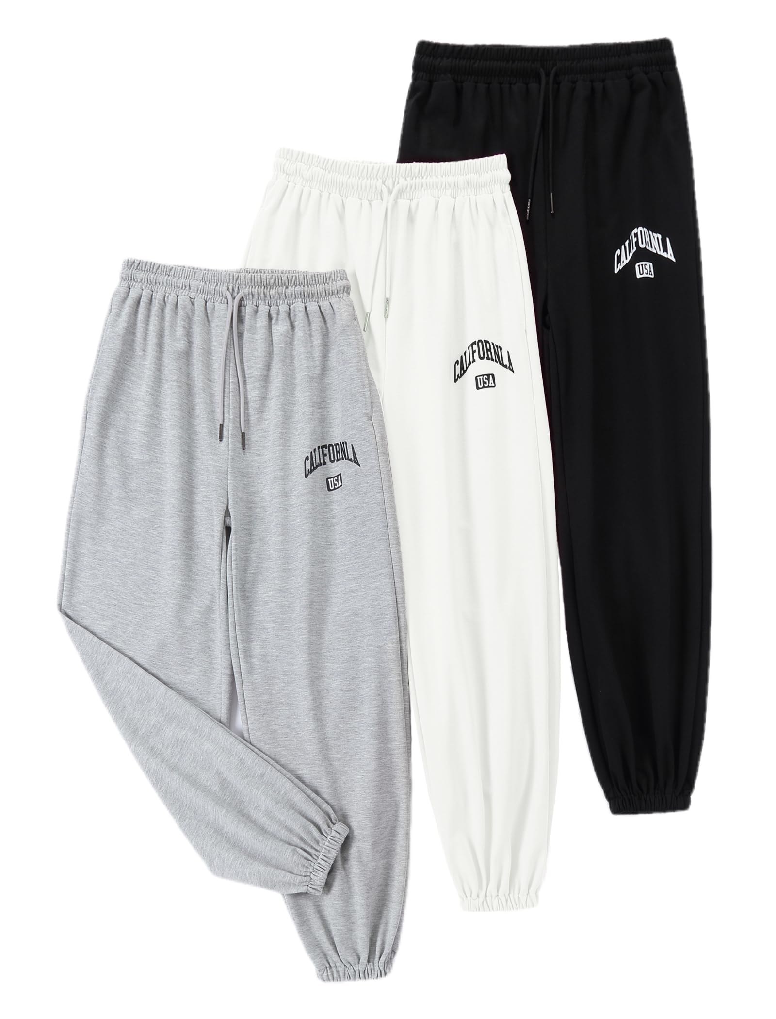 EXARUS 3 Pack Girls Sweatpants Joggers Teen Sweat Pants Wide Leg